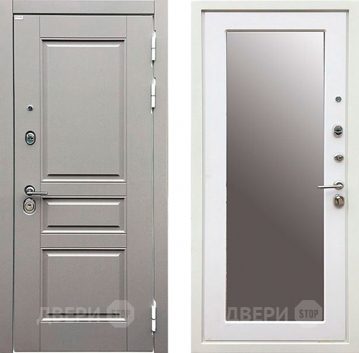 Входная металлическая Дверь Ратибор Лондон 3К с зеркалом Грей софт/Белый софт в Павловском Посаде