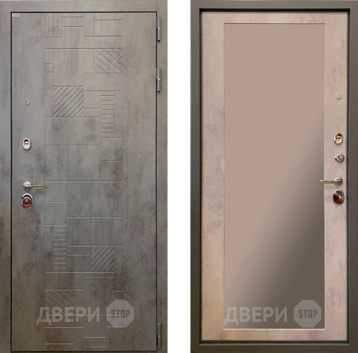 Входная металлическая Дверь Ратибор Тетрис 3К с зеркалом Бетон светлый в Павловском Посаде