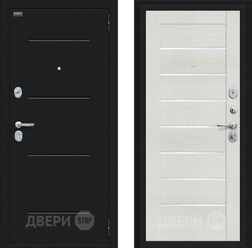 Входная металлическая Дверь Bravo Техно Букле черное/Bianco Veralinga в Павловском Посаде