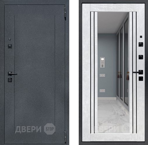 Входная металлическая Дверь Престиж Лофт с зеркалом Бетон снежный в Павловском Посаде