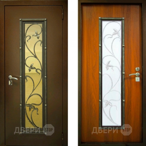Заводские двери с ковкой и стеклом Лоза в Павловском Посаде