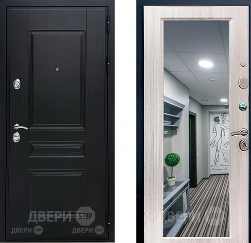 Входная металлическая Дверь Геркон (Gercon) Лондон панель МДФ с зеркалом Сандал белый в Павловском Посаде