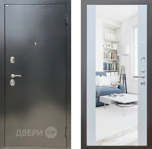 Входная металлическая Дверь Шелтер (SHELTER) Стандарт 13 с зеркалом Белый матовый в Павловском Посаде