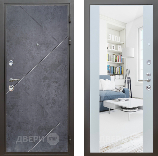 Дверь Шелтер (SHELTER) Комфорт Бетон урбан индиго 13 с зеркалом Белый матовый в Павловском Посаде