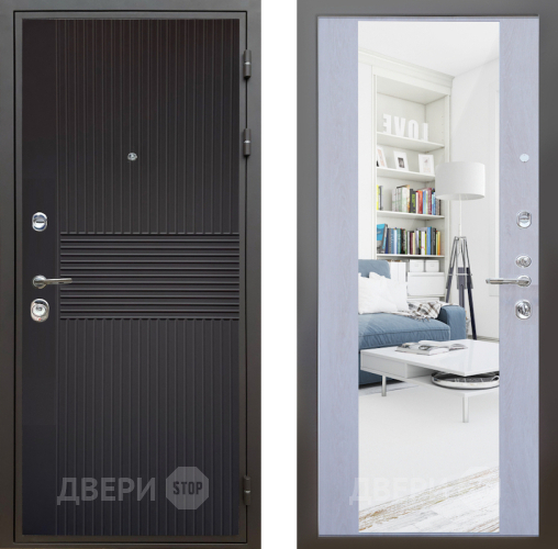 Входная металлическая Дверь Шелтер (SHELTER) Комфорт Черная шагрень 12 с зеркалом Дуб филадельфия крем в Павловском Посаде