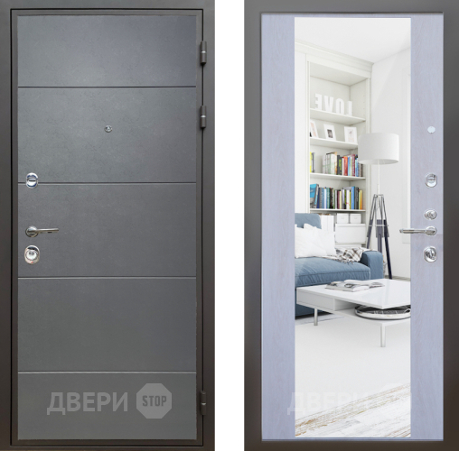 Входная металлическая Дверь Шелтер (SHELTER) Комфорт Лофт графит 12 с зеркалом Дуб филадельфия крем в Павловском Посаде