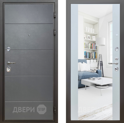 Дверь Шелтер (SHELTER) Комфорт Лофт графит 13 с зеркалом Белый матовый в Павловском Посаде