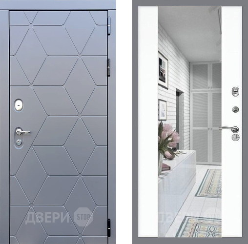 Входная металлическая Дверь Стоп КОСМО Зеркало СБ-16 Силк Сноу в Павловском Посаде