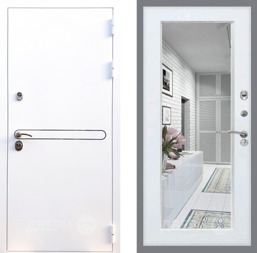 Входная металлическая Дверь Стоп Лайн Вайт Зеркало Белый ясень в Павловском Посаде