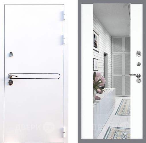 Входная металлическая Дверь Стоп Лайн Вайт Зеркало СБ-16 Силк Сноу в Павловском Посаде