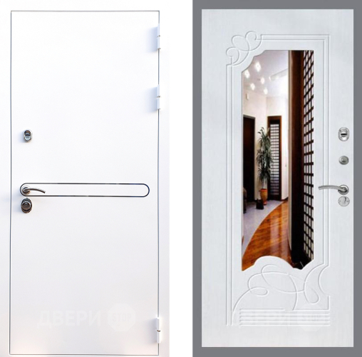 Входная металлическая Дверь Стоп Лайн Вайт ЗкркалоФЛ-147 Ясень белый в Павловском Посаде