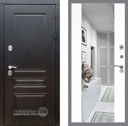 Входная металлическая Дверь Стоп МЕГАПОЛИС Зеркало СБ-16 Силк Сноу в Павловском Посаде