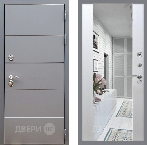 Входная металлическая Дверь Стоп АРТ ГРАФИТ Зеркало СБ-16 Лиственница беж в Павловском Посаде