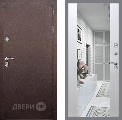 Входная металлическая Дверь Стоп КЛАССИК Медь Зеркало СБ-16 Лиственница беж в Павловском Посаде