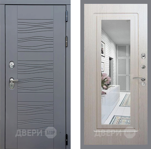 Входная металлическая Дверь Стоп СКАНДИ Зеркало ФЛ-120 Беленый дуб в Павловском Посаде