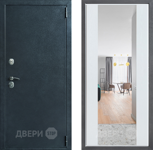 Входная металлическая Дверь Дверной континент ДК-70 Дизайн ФЛЗ-1 Зеркало Белое дерево в Павловском Посаде