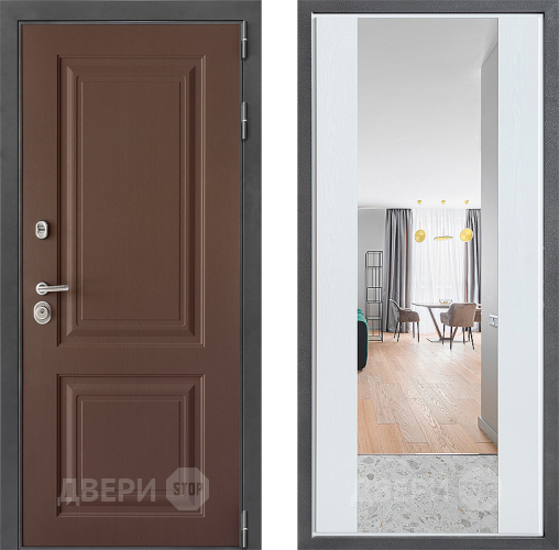 Входная металлическая Дверь Дверной континент ДК-3/729 ФЛЗ-1 Зеркало Белое дерево в Павловском Посаде