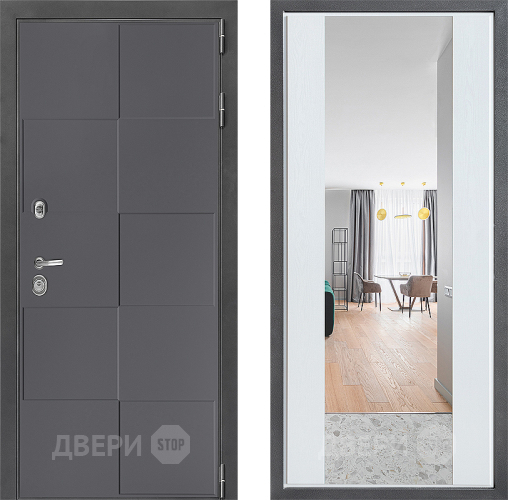 Входная металлическая Дверь Дверной континент ДК-3/606 ФЛЗ-1 Зеркало Белое дерево в Павловском Посаде