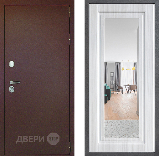 Входная металлическая Дверь Дверной континент Рубикон Медь Дизайн ФЛЗ Зеркало Сандал белый в Павловском Посаде