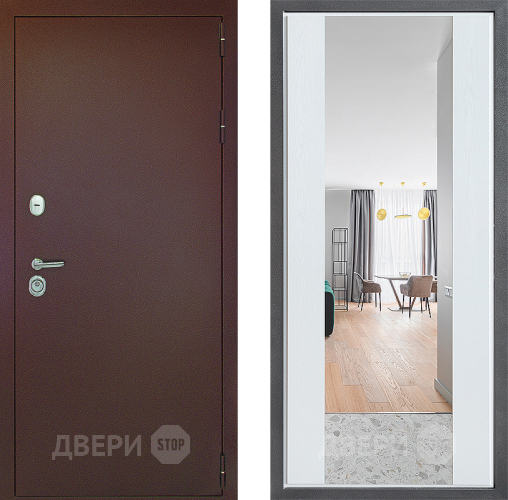 Дверь Дверной континент Рубикон Медь Дизайн ФЛЗ-1 Зеркало Белое дерево в Павловском Посаде