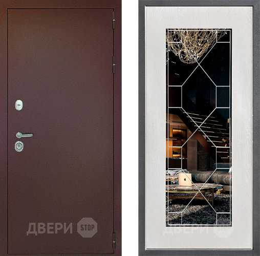 Входная металлическая Дверь Дверной континент Рубикон Медь Дизайн ФЛ-Тиффани Зеркало Белое дерево в Павловском Посаде