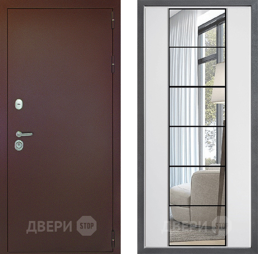 Входная металлическая Дверь Дверной континент Рубикон Медь Дизайн ФЛЗ-2 Зеркало Белый софт в Павловском Посаде