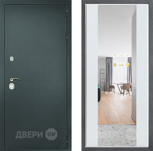Дверь Дверной континент Рубикон Серебро Дизайн ФЛЗ-1 Зеркало Белое дерево в Павловском Посаде