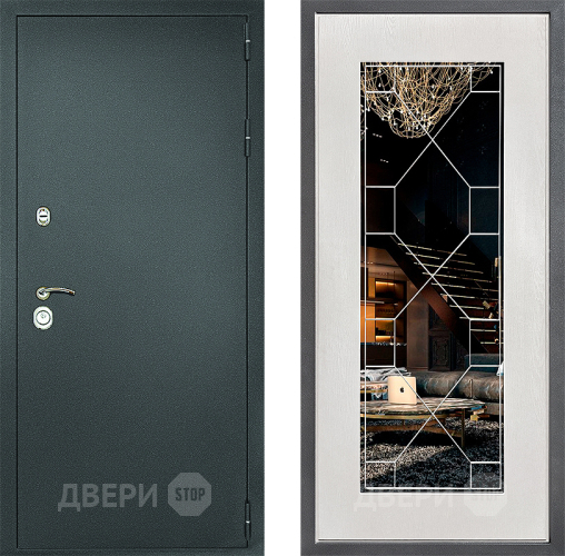 Дверь Дверной континент Рубикон Серебро Дизайн ФЛ-Тиффани Зеркало Белое дерево в Павловском Посаде