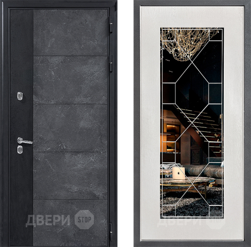 Дверь Дверной континент ДК-15 Бетон ТЕРМО ФЛ-Тиффани Зеркало Белое дерево в Павловском Посаде