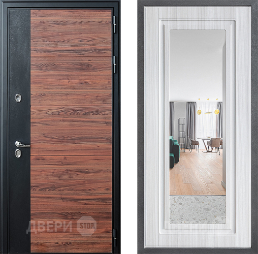 Входная металлическая Дверь Дверной континент ДК-15 Красное Дерево ТЕРМО ФЛЗ Зеркало Сандал белый в Павловском Посаде