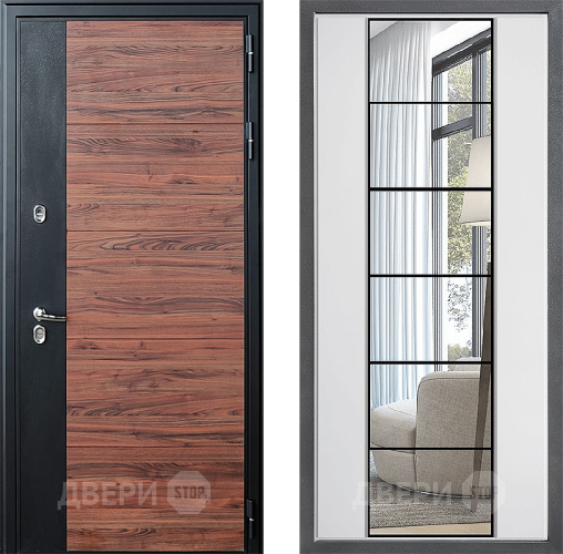 Входная металлическая Дверь Дверной континент ДК-15 Красное Дерево ТЕРМО ФЛЗ-2 Зеркало Белый софт в Павловском Посаде