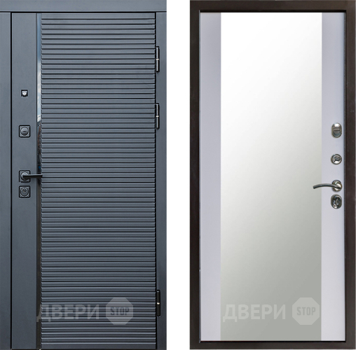 Входная металлическая Дверь Престиж Черная Линия Зеркало Белый софт в Павловском Посаде
