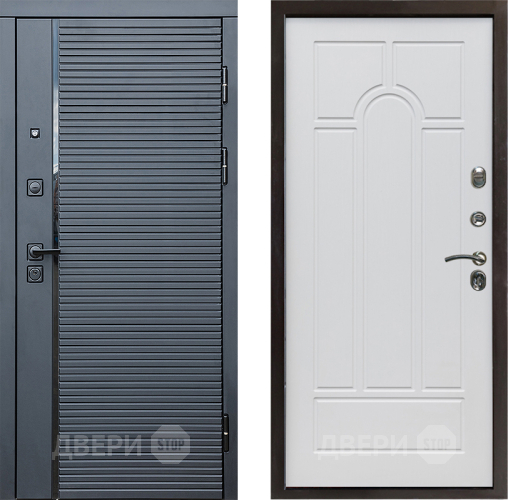 Входная металлическая Дверь Престиж Черная Линия Арка Белое дерево в Павловском Посаде