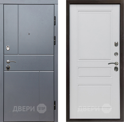 Входная металлическая Дверь Престиж Горизонт Грэй Классика Белый матовый в Павловском Посаде