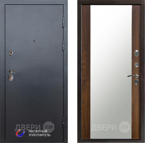 Входная металлическая Дверь Престиж Графит Зеркало Дуб в Павловском Посаде