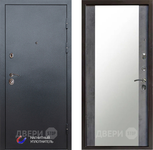 Входная металлическая Дверь Престиж Графит Зеркало Бетон темный в Павловском Посаде