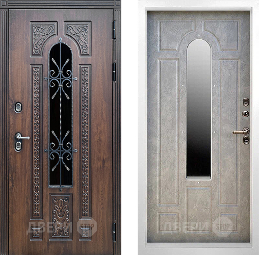Дверь Престиж TERMO с терморазрывом Лацио Дуб White с окном и ковкой Бетон светлый в Павловском Посаде
