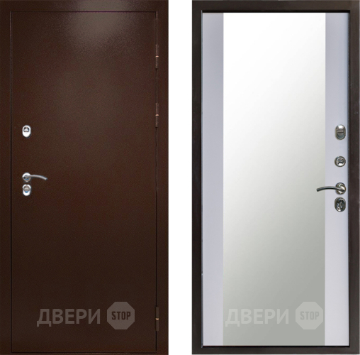 Входная металлическая Дверь Престиж TERMO с терморазрывом Снегирь Медь Зеркало Белый софт в Павловском Посаде
