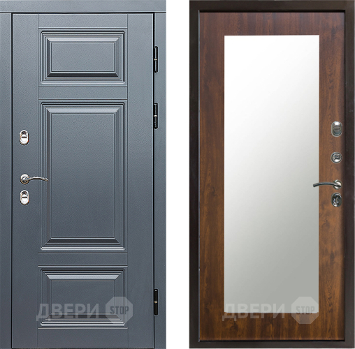 Входная металлическая Дверь Престиж TERMO с терморазрывом Премиум Грэй Зеркало пастораль Дуб в Павловском Посаде