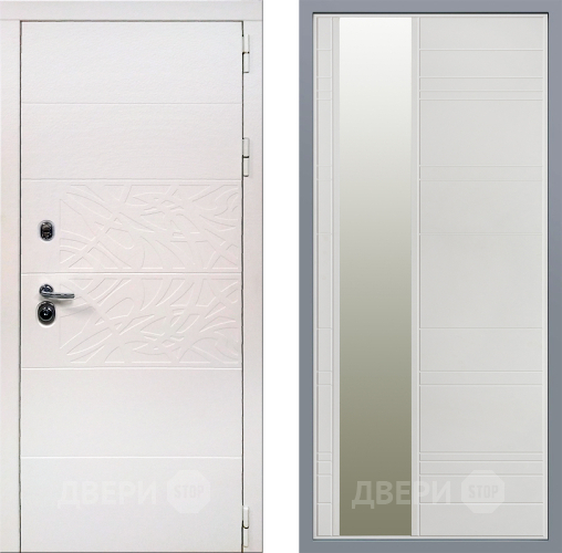 Дверь Заводские двери Дэко Вайт Зеркало Лира Белый софт в Павловском Посаде