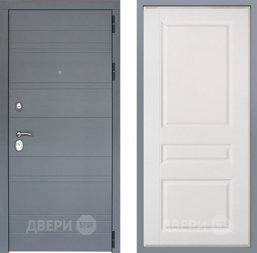 Дверь Заводские двери Лира Софт графит Стокгольм Белый софт в Павловском Посаде