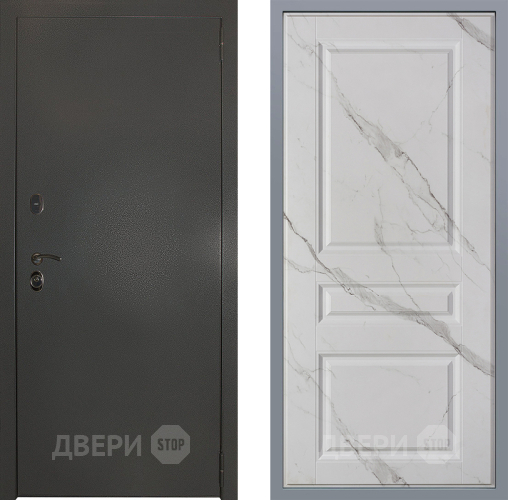 Дверь Заводские двери Эталон 3к антик серебро Стокгольм Мрамор белый в Павловском Посаде