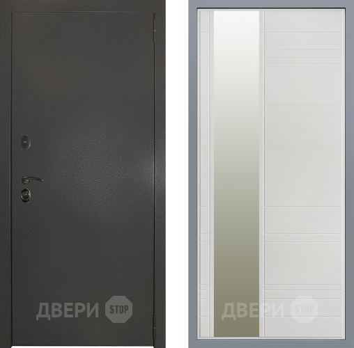 Дверь Заводские двери Эталон 3к антик серебро Зеркало Лира Белый софт в Павловском Посаде