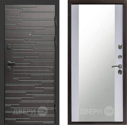 Входная металлическая Дверь Престиж Rivera Зеркало Белый софт в Павловском Посаде