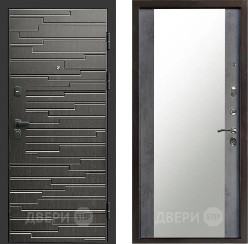 Входная металлическая Дверь Престиж Rivera Зеркало Бетон темный в Павловском Посаде