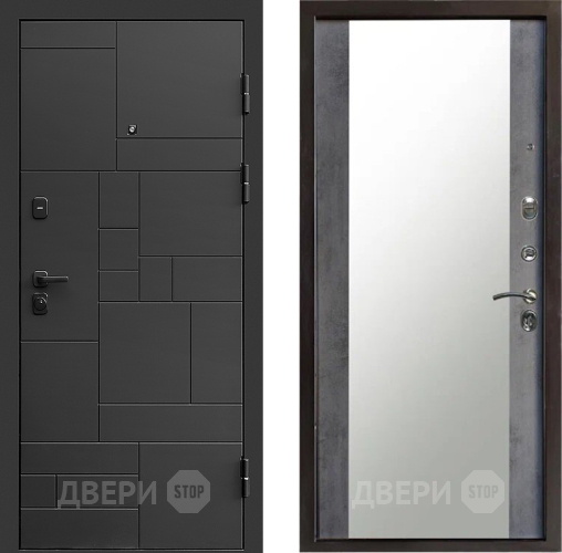 Входная металлическая Дверь Престиж Kvadro Зеркало Бетон темный в Павловском Посаде