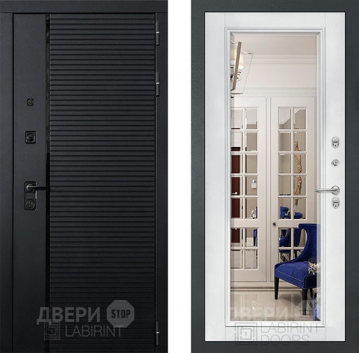 Дверь Лабиринт (LABIRINT) Piano Зеркало Фацет с багетом Белый софт в Павловском Посаде