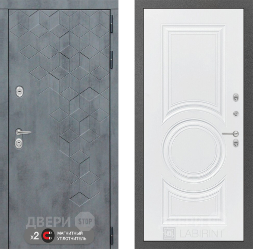Входная металлическая Дверь Лабиринт (LABIRINT) Бетон 23 Белый софт в Павловском Посаде