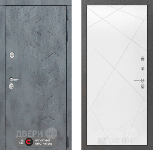 Входная металлическая Дверь Лабиринт (LABIRINT) Бетон 24 Белый софт в Павловском Посаде