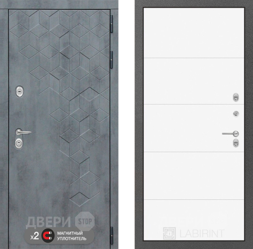 Входная металлическая Дверь Лабиринт (LABIRINT) Бетон 13 Белый софт в Павловском Посаде